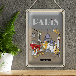 Blechschild Reise 20x30cm Paris Frankreich Gemälde Stadt