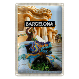Blechschild Reise 20x30cm Barcelona Spanien Park Trip