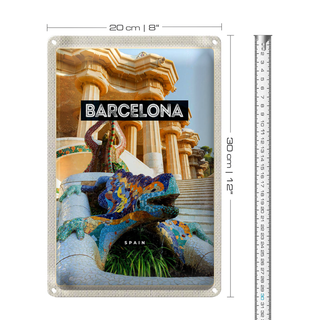 Blechschild Reise 20x30cm Barcelona Spanien Park Trip