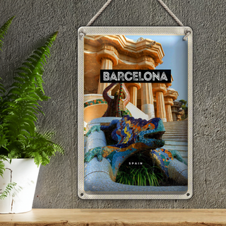 Blechschild Reise 20x30cm Barcelona Spanien Park Trip