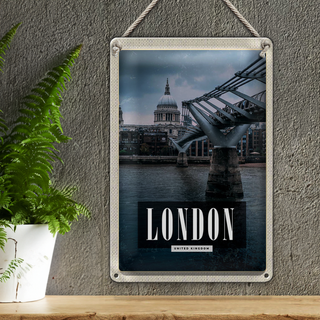Blechschild Reise 20x30cm London UK Jahrtausendbrücke Aussicht