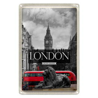 Blechschild Reise 20x30cm London England Big-Ben schwarz weiß