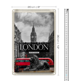Blechschild Reise 20x30cm London England Big-Ben schwarz weiß