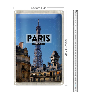 Blechschild Reise 20x30cm Paris Frankreich Eiffelturm Stadt