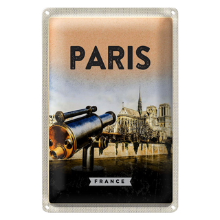 Blechschild Reise 20x30cm Paris Fernglas Notre-Dame Kathedrale