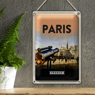 Blechschild Reise 20x30cm Paris Fernglas Notre-Dame Kathedrale