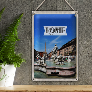 Blechschild Reise 20x30cm Rom Italien Brunnen Skulptur Urlaub