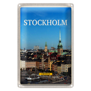 Blechschild Reise 20x30cm Stockholm Schweden Altstadt Übersicht Schild
