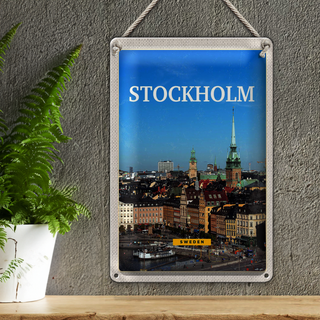 Blechschild Reise 20x30cm Stockholm Schweden Altstadt Übersicht Schild