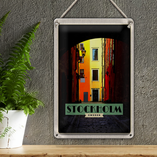 Blechschild Reise 20x30cm Stockholm Schweden Gasse Reise