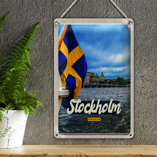 Blechschild Reise 20x30cm Stockholm Schweden Bootstur Meer