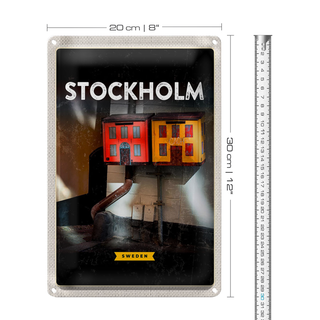 Blechschild Reise 20x30cm Stockholm Schweden Haus Kunst