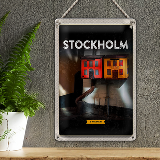 Blechschild Reise 20x30cm Stockholm Schweden Haus Kunst