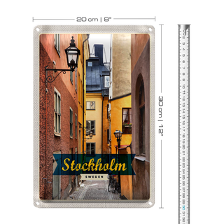 Blechschild Reise 20x30cm Stockholm Schweden Altstadt Gasse
