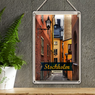 Blechschild Reise 20x30cm Stockholm Schweden Altstadt Gasse