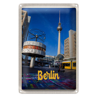 Blechschild Reise 20x30cm Berlin Deutschland Uhr Alexanderplatz