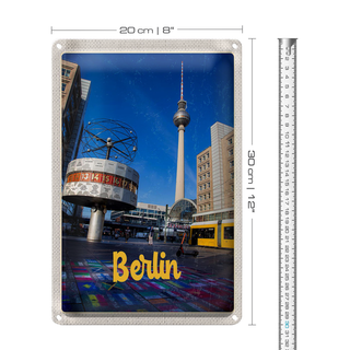 Blechschild Reise 20x30cm Berlin Deutschland Uhr Alexanderplatz