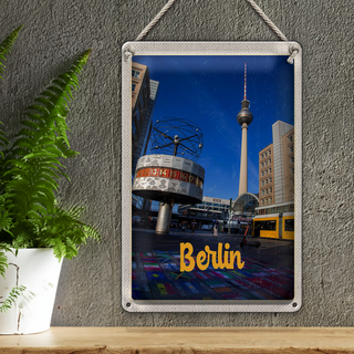 Blechschild Reise 20x30cm Berlin Deutschland Uhr Alexanderplatz