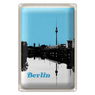 Blechschild Reise 20x30cm Berlin Deutschland schwarz weiß Fluss