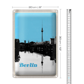Blechschild Reise 20x30cm Berlin Deutschland schwarz weiß Fluss