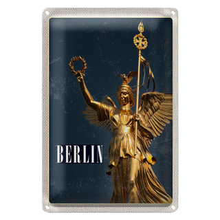 Blechschild Reise 20x30cm Berlin Deutschland Siegessäule Gold