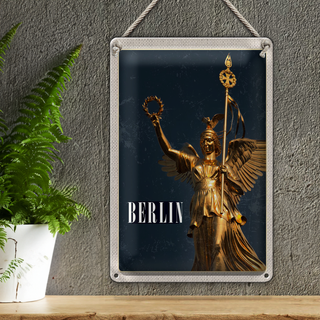 Blechschild Reise 20x30cm Berlin Deutschland Siegessäule Gold