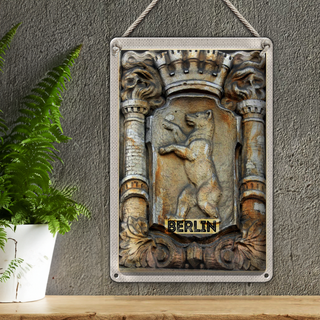Blechschild Reise 20x30cm Berlin Deutschland Wappen Skulptur