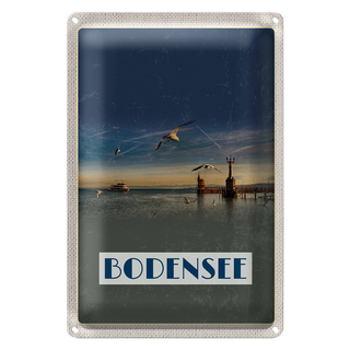 Blechschild Reise 20x30cm Bodensee Deutschland Strand See Möwe