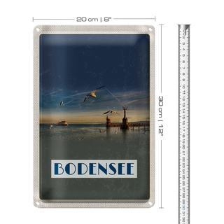 Blechschild Reise 20x30cm Bodensee Deutschland Strand See Möwe