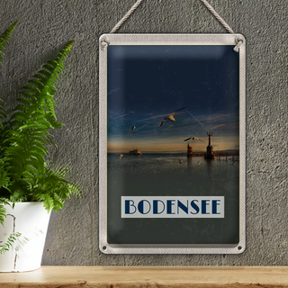 Blechschild Reise 20x30cm Bodensee Deutschland Strand See Möwe