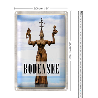 Blechschild Reise 20x30cm Bodensee Deutschland Statue Frau