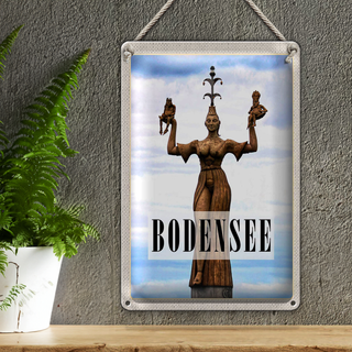 Blechschild Reise 20x30cm Bodensee Deutschland Statue Frau