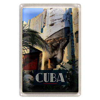 Blechschild Reise 20x30cm Cuba Karibik Gemälde auf Hauswand