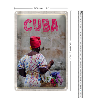 Blechschild Reise 20x30cm Cuba Karibik Frau Korb mit Blumen