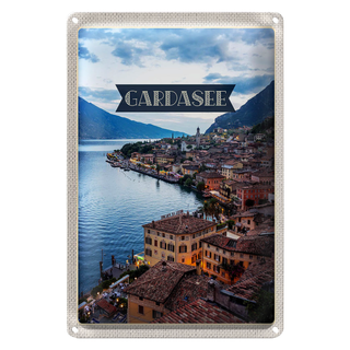 Blechschild Reise 20x30cm Gardasee Italien Aussicht Stadt See