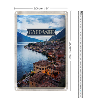 Blechschild Reise 20x30cm Gardasee Italien Aussicht Stadt See