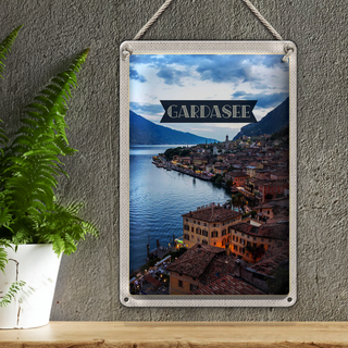 Blechschild Reise 20x30cm Gardasee Italien Aussicht Stadt See