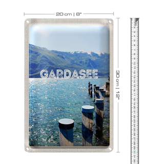 Blechschild Reise 20x30cm Gardasee Italien See Gebirge Reise