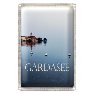Blechschild Reise 20x30cm Gardasee Italien See Bäume Gebäude