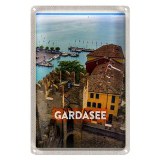 Blechschild Reise 20x30cm Gardasee Italien Boote Blick auf See