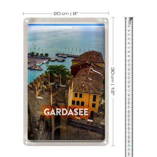 Blechschild Reise 20x30cm Gardasee Italien Boote Blick auf See