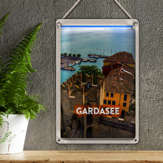 Blechschild Reise 20x30cm Gardasee Italien Boote Blick auf See