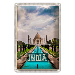 Blechschild Reise 20x30cm Indien Taj Mahal Moschee Agra Garten