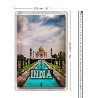 Blechschild Reise 20x30cm Indien Taj Mahal Moschee Agra Garten