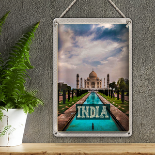 Blechschild Reise 20x30cm Indien Taj Mahal Moschee Agra Garten