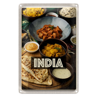 Blechschild Reise 20x30cm Indien Speisen Curry Hähnchen Reis