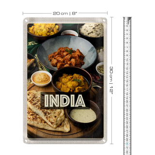 Blechschild Reise 20x30cm Indien Speisen Curry Hähnchen Reis