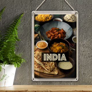 Blechschild Reise 20x30cm Indien Speisen Curry Hähnchen Reis