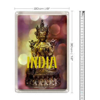 Blechschild Reise 20x30cm Indien Skulptur Buddhistische Göttin