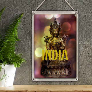 Blechschild Reise 20x30cm Indien Skulptur Buddhistische Göttin